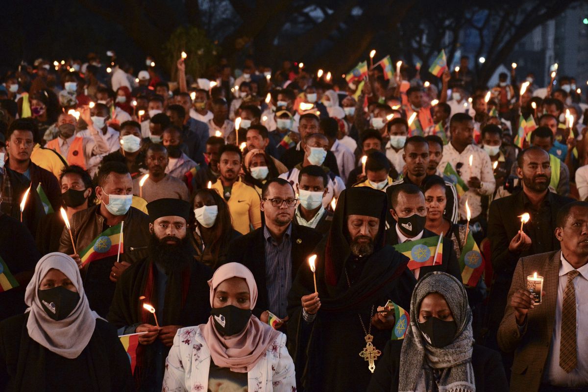 Members of the public join current and former Ethiopian military personnel to commemorate federal soldiers killed by forces loyal to the Tigray People