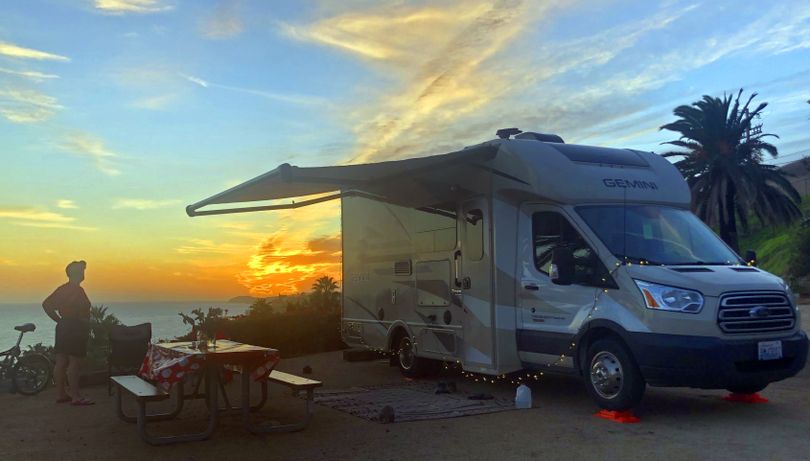The sun sets over a campground on the Southern California coast. (John Nelson)