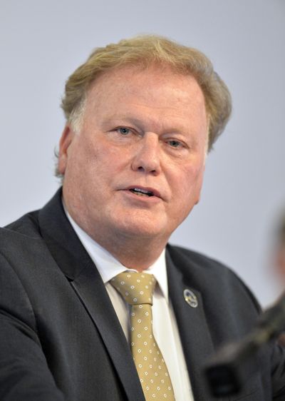 Kentucky State Rep., Republican Dan Johnson addresses the public from his church on Tuesday, Dec. 12, 2017, regarding allegations that he sexually abused a teenager after a New Year's party in 2013, in Louisville, Ky. Johnson says a woman's claim that he sexually assaulted her in 2013 has no merit and he will not resign. (Timothy D. Easley / Associated Press)