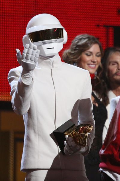 Thomas Bangalter, of Daft Punk, accepts the award for record of the year for “Get Lucky.” (Associated Press)