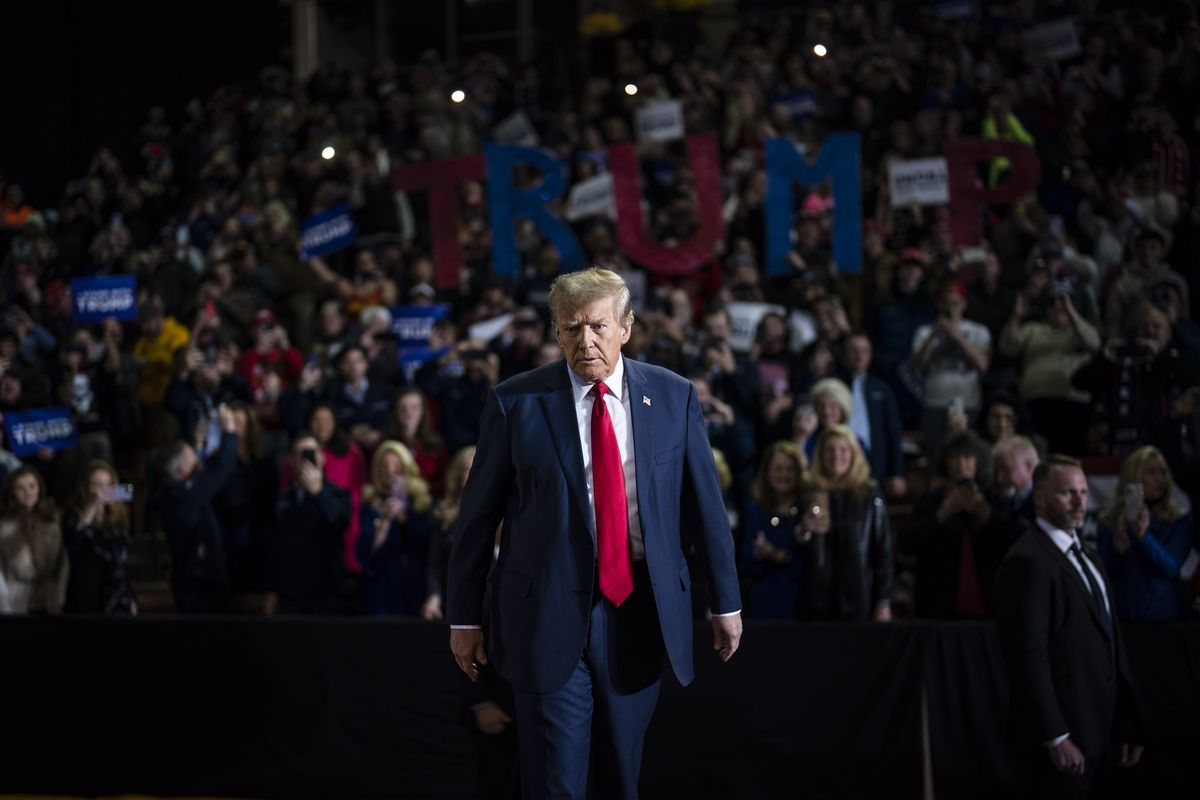 Former president Donald Trump at a campaign rally in Manchester, N.H., on Jan. 20.    (Jabin Botsford/The Washington Post)