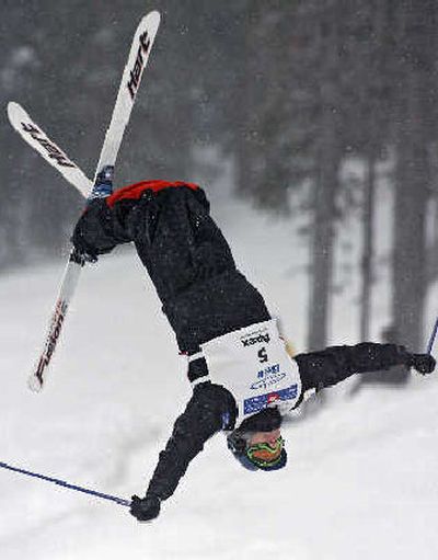 
Canada's Pierre-Alexandre Rousseau competes in moguls freestyle at men's World Cup. 
 (Associated Press / The Spokesman-Review)