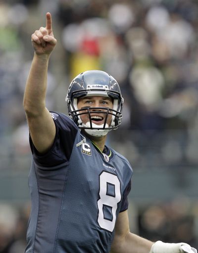 Seahawks quarterback Matt Hasselbeck resurrected his season Saturday by throwing four touchdown passes against New Orleans.  (Associated Press)