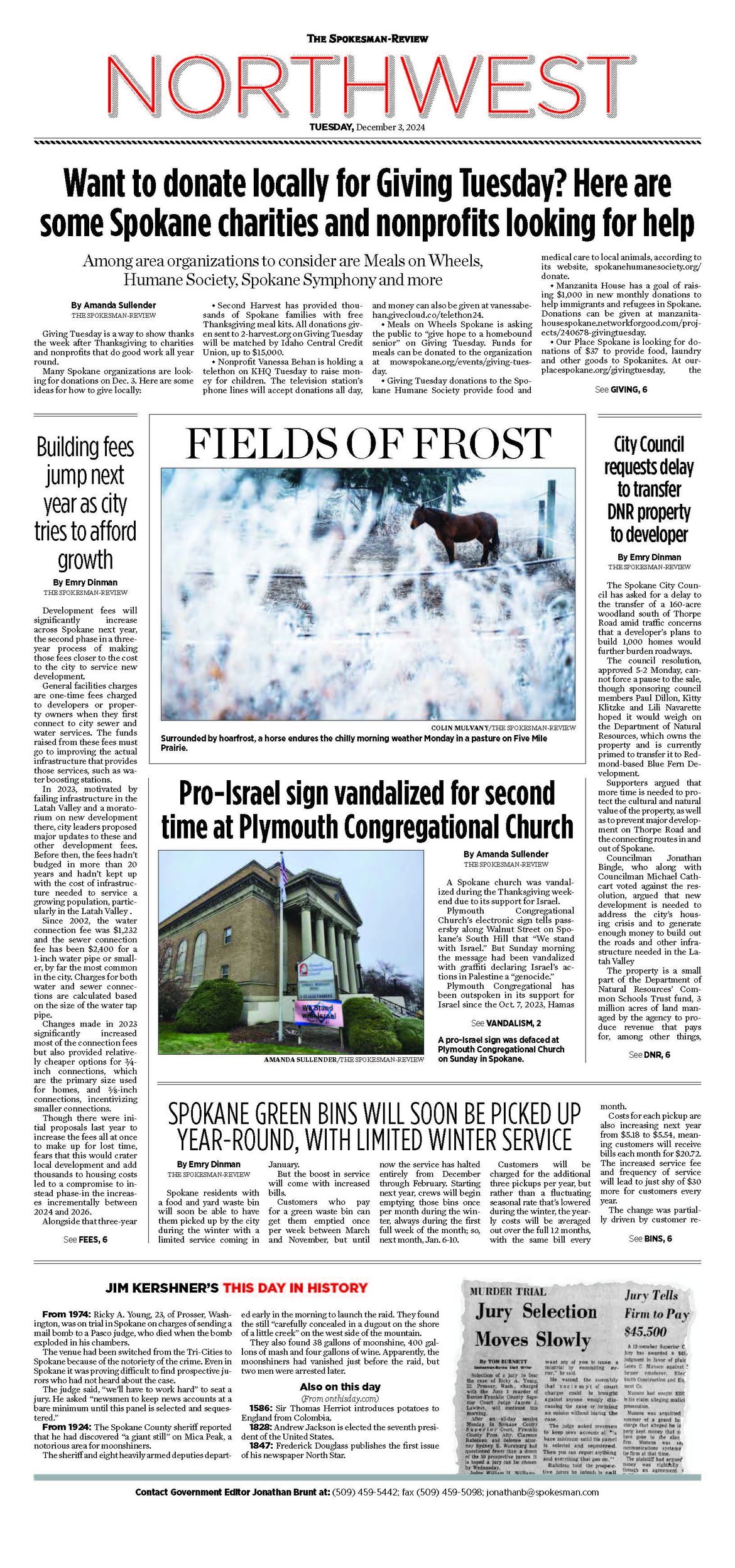 Northwest Front Page for Dec. 3, 2024 The SpokesmanReview