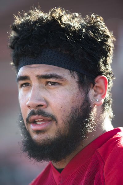 An injury has forced EWU linbacker Miquiyah Zamora to sit out spring practices, but he has been involved coaching teammates. (Colin Mulvany / The Spokesman-Review)