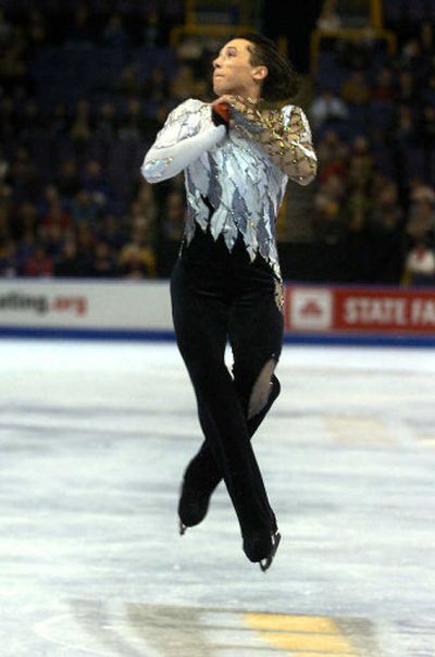 
Johnny Weir performs a triple jump Thursday during the men's short program at the U.S. Figure Skating Championships. 
 (Colin Mulvany / The Spokesman-Review)