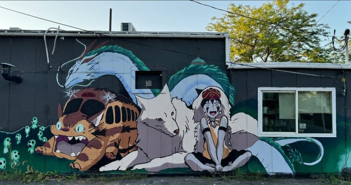 Demond Boston’s mural of various Studio Ghibli films on the Little Noodle is the newest edition to the Garland art alley.  (Courtesy of Desmond Boston)