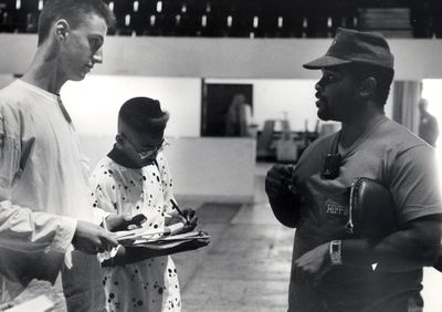 Lewis and Clark High School students Matt Levesque, left, and Isamu Jordan interview Sir Mix-A-Lot before his September, 1990 concert in Spokane. (File / The Spokesman-Review)