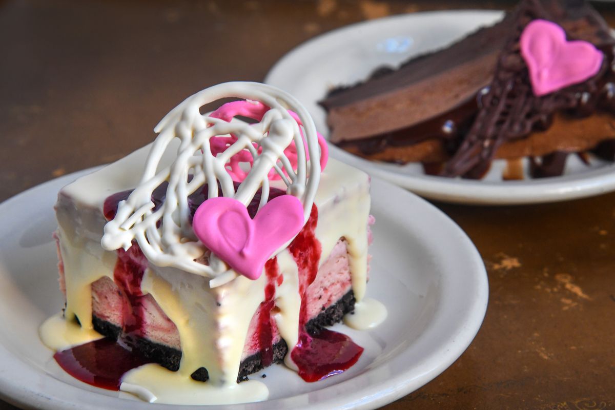 Raspberry White Chocolate Cheesecake and Double Layer Chocolate Mousse by Europa Restaurant & Bakery pastry chef Christie Sutton. (DAN PELLE/THE SPOKESMAN-REVIEW)