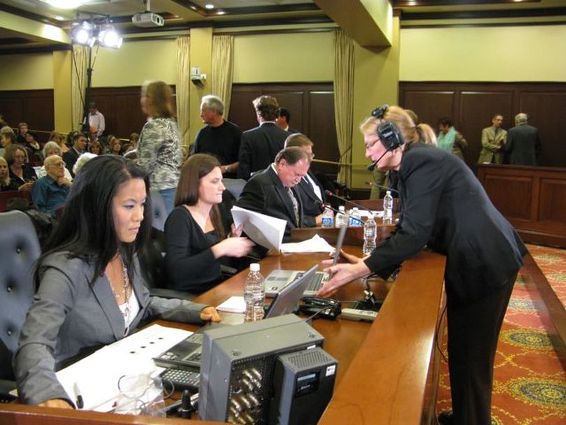 Reporter panel prepares for the Idaho Debate, the governor's race, on Thursday night at the Capitol Auditorium (Betsy Russell)