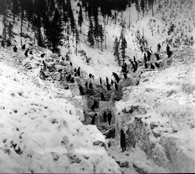 Residents of Mace, Idaho, search for victims of a massive avalanche in Burke Canyon in late February 1910. It was one of the most devastating slides in the history of the North Idaho mining area. (The Spokesman-Review photo archive / SR)