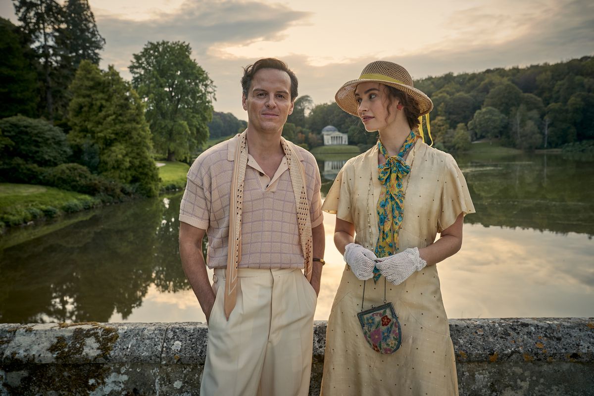 Andrew Scott and Lily James in "The Pursuit of Love."   (Robert Viglasky/Amazon Studios)