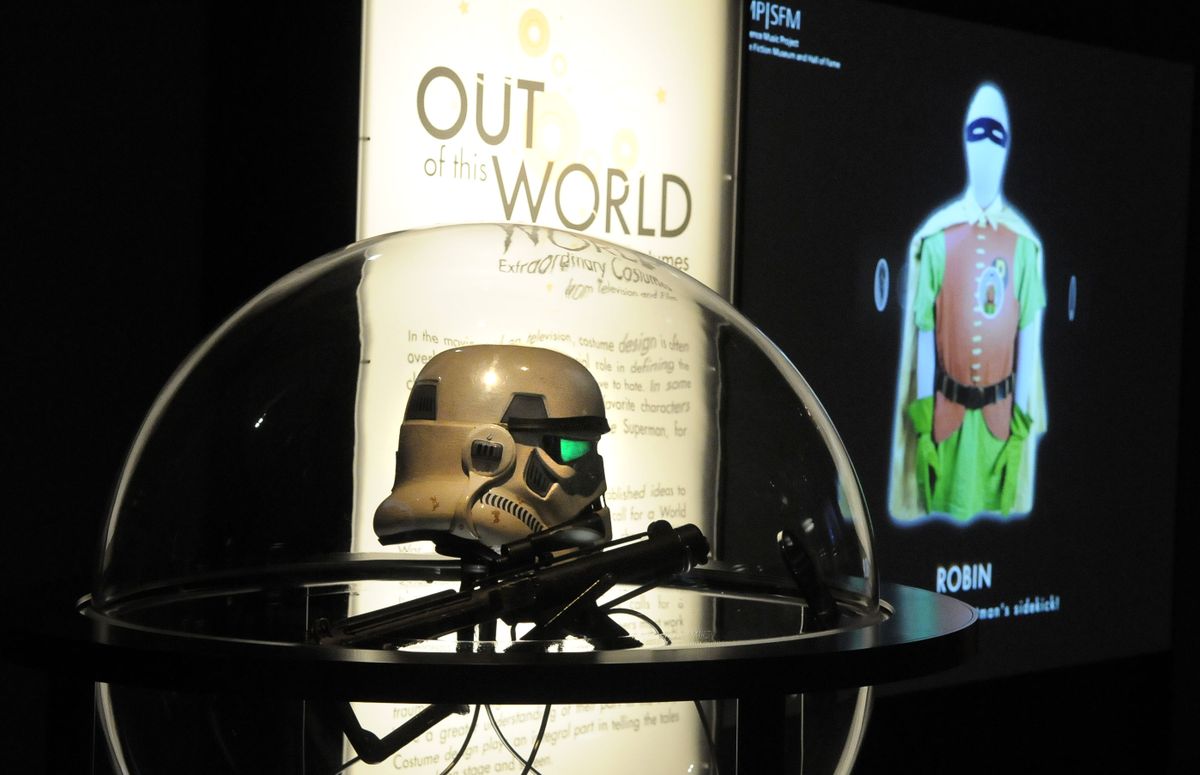 A storm trooper’s helmet from the “Star Wars” movies is on display at the MAC. (Dan Pelle / The Spokesman-Review)