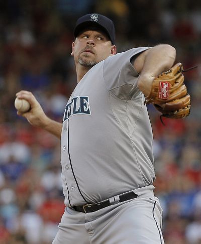 Seattle Mariners starting pitcher Kevin Millwood (25) delivers in the first inning of a baseball game against the Texas Rangers in Arlington, Texas, Monday, May 28, 2012. (Brandon Wade / Fr168019 Ap)