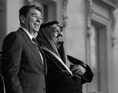 
Saudi Arabian King Fahd, right, stands with President Reagan at the White House before a working breakfast in February 1985. Fahd, who died Monday, ruled the country in name only since suffering a stroke in 1995. 
 (File/Associated Press / The Spokesman-Review)