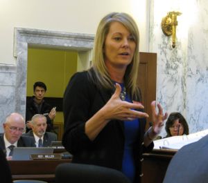 Idaho state schools Superintendent Sherri Ybarra answers questions from lawmakers on the joint budget committee on Thursday morning (Betsy Z. Russell)