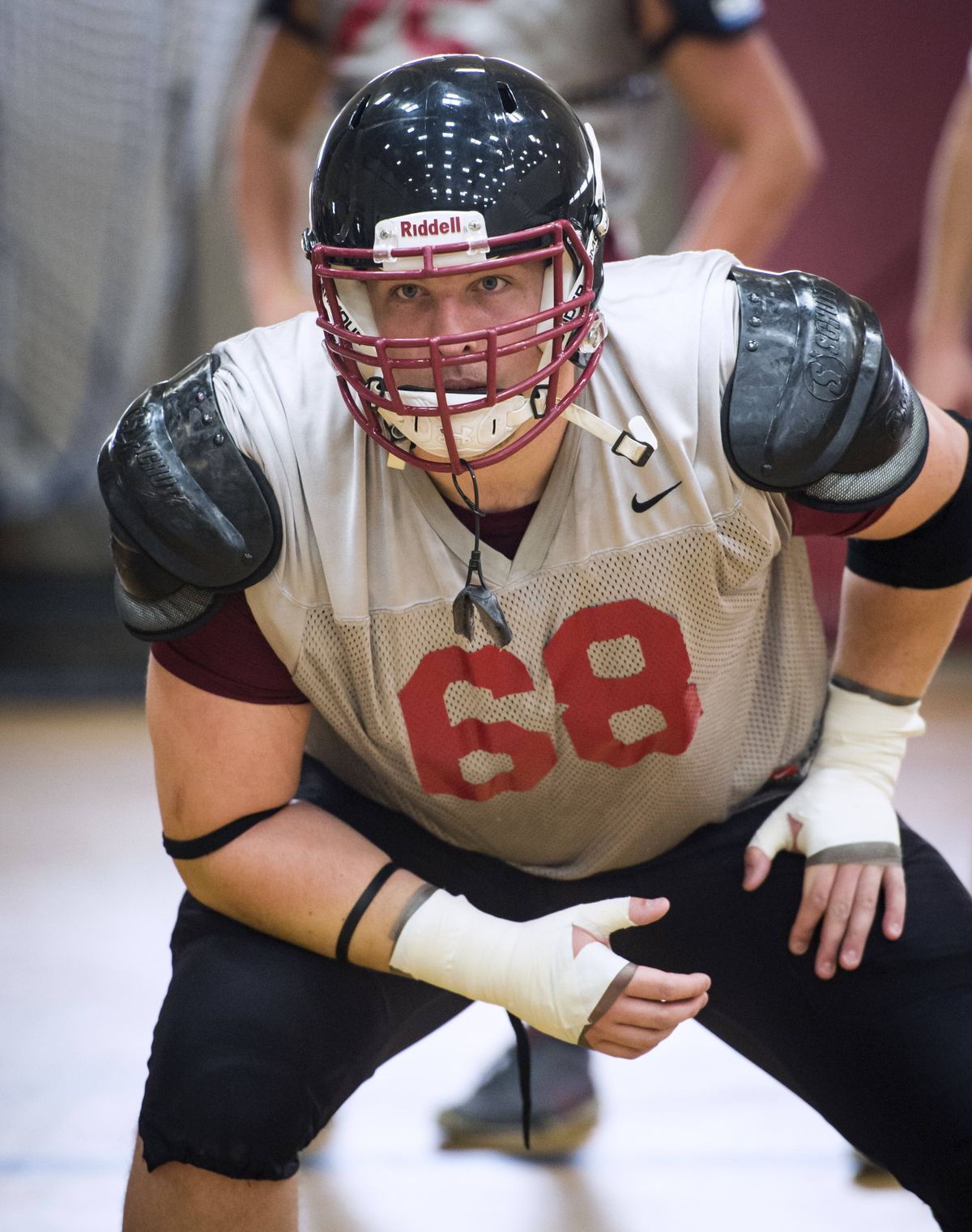 At 6-foot-7 and 310 pounds, University High graduate Kyle Cosby anchors the Whitworth offensive line. (COLIN MULVANY PHOTOS)
