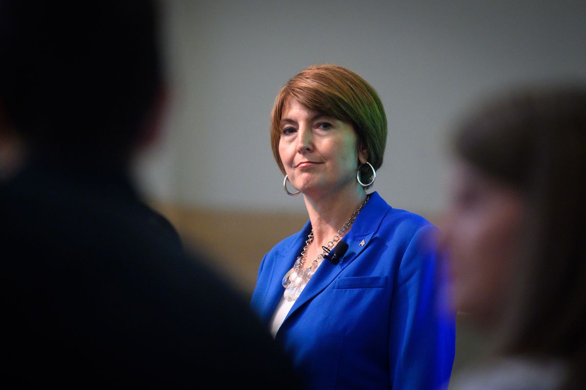 Rep.. Cathy McMorris Rodgers listens to a constituents question during a ÒConversation with CathyÓ Town Hall held, Wed., Aug. 7, 2019, on the campus of Gonzaga Univeristy. Colin Mulvany/THE SPOKESMAN-REVIEW  (COLIN MULVANY)