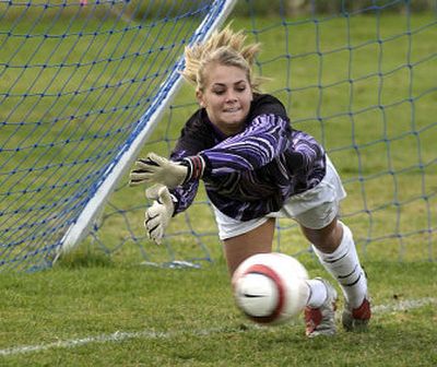 
Coeur d'Alene goalkeeper Jennica Lowell can't get a hand on a crucial penalty kick from Lake City's Ciara Kremer. 
 (Jesse Tinsley / The Spokesman-Review)