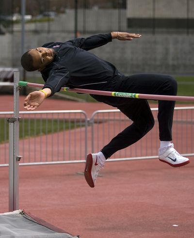 WSU sophomore Shawn Swartz practices the high jump at Mooberry Track. (KEVIN QUINN)