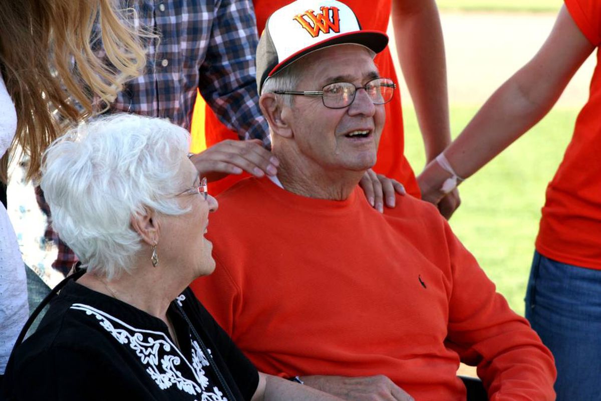 Jack Spring with his wife, Vona, at a ceremony last summer to name the West Valley baseball field "Jack Spring Stadium."  (Steve Christilaw)