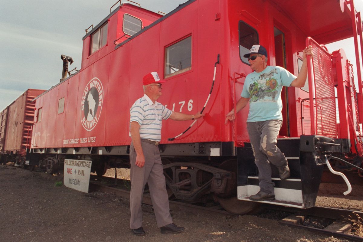 Mike Brewer, left, and Tom Heckler pose outside the Hillyard Heritage Fire and Rail Museum in this 1995 photo.  (DAN PELLE/THE SPOKESMAN-REVIEW)