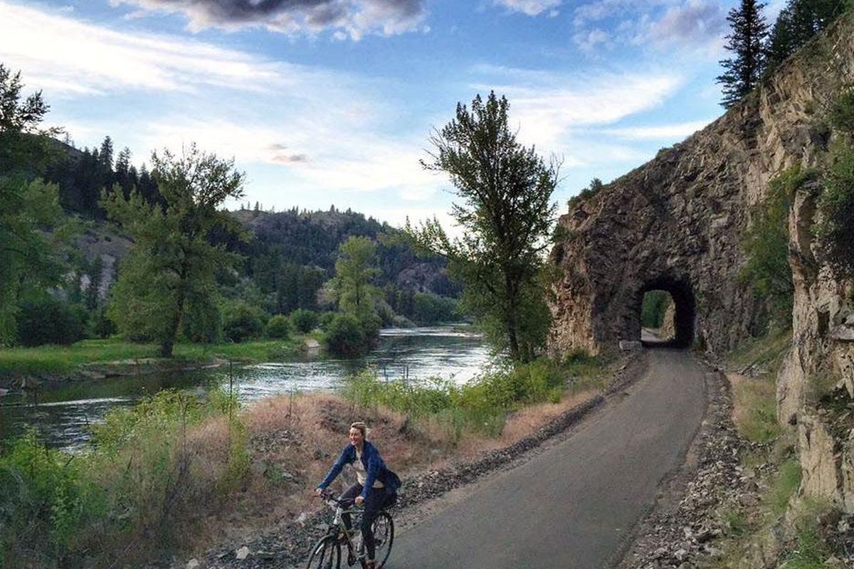 A cyclist tries out a newly smooth-surfaced portion of the Ferry County Rail Trail north of Curlew. (Bobby Whittaker / Courtesy)