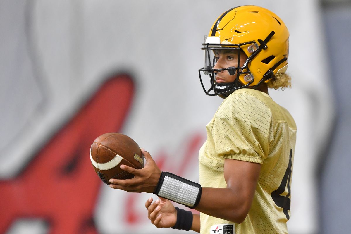 Idaho quarterback Gevani McCoy warms up before a scrimmage on Aug. 11, 2022, at the Kibbie Dome in Moscow.  (Tyler Tjomsland/The Spokesman-Review)