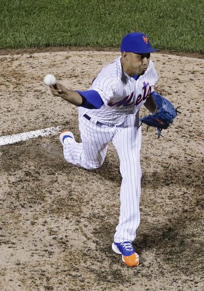 New York Mets’ Edwin Diaz throws during the ninth inning of the team’s baseball game against the Miami Marlins on Saturday, May 11, 2019, in New York. The Mets won 4-1. (Frank Franklin II / Associated Press)