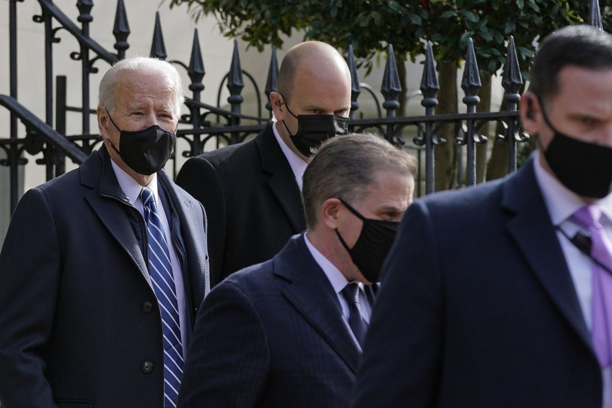 President Joe Biden departs after attending mass at Holy Trinity Catholic Church, Sunday, Jan. 24, 2021, in the Georgetown neighborhood of Washington.  (Patrick Semansky)