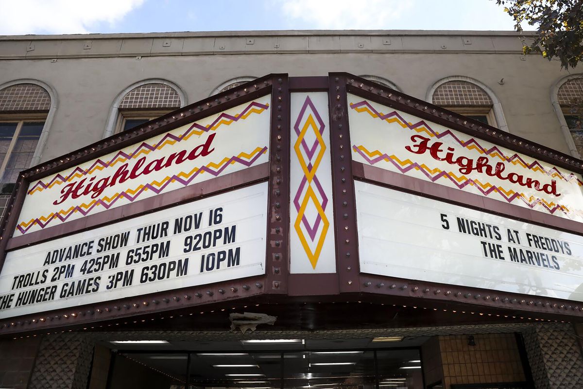 The front of the Highland Theatre as audience members prepare to attend movies on Nov. 16, 2023, in Los Angeles.  (Michael Blackshire/Los Angeles Times/TNS)