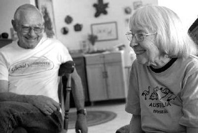
George and Doris Dyer reminisce about volunteering in the aboriginal community of Cherbourg, Australia. Through Global Volunteers, they spent three weeks in Cherbourg building a fence around a cemetery. 
 (Holly Pickett / The Spokesman-Review)