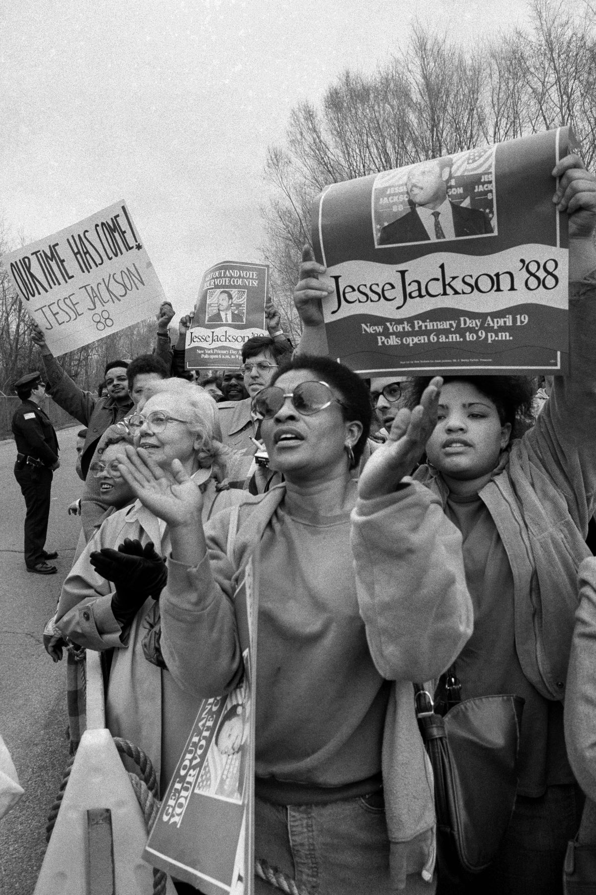 Supporters of the Rev. Jesse Jackson in North Tarrytown, N.Y. during his Democratic presidential primary campaign, on April 11, 1988. Jackson