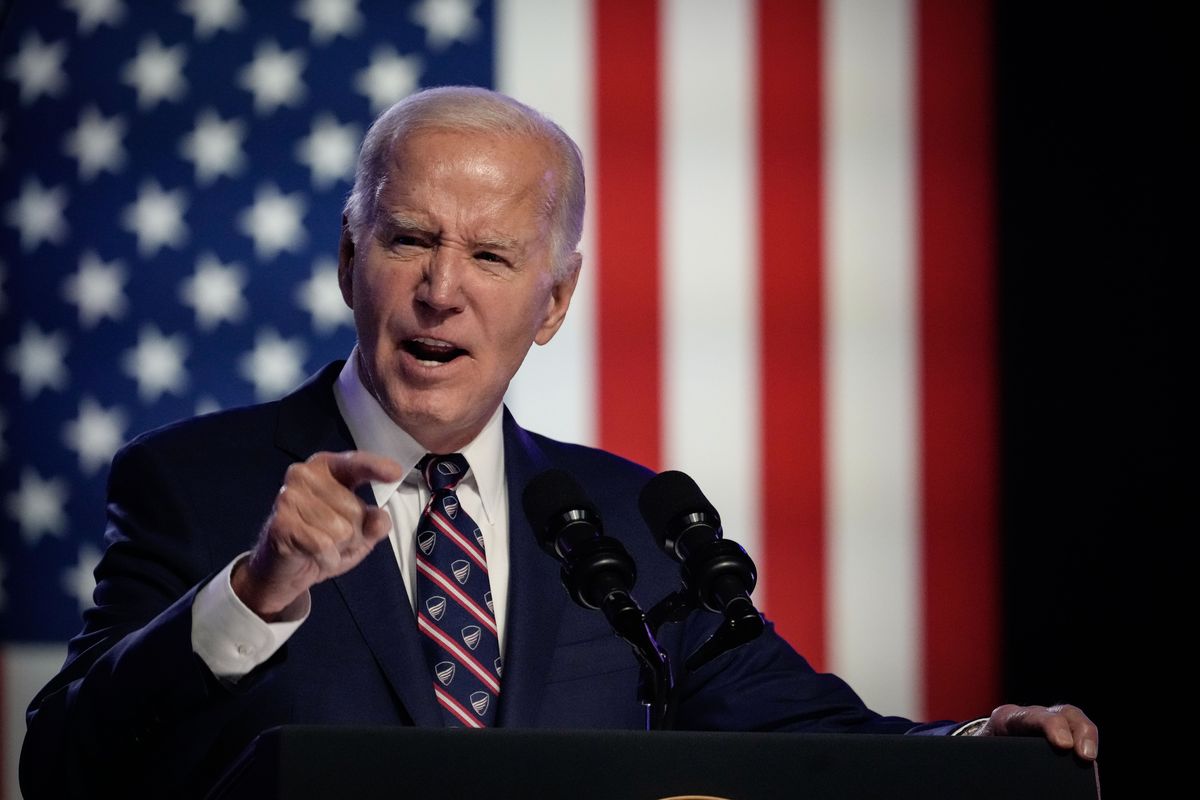 President Joe Biden speaks during a campaign event at Montgomery County Community College on Friday in Blue Bell, Pa.  (Drew Angerer)