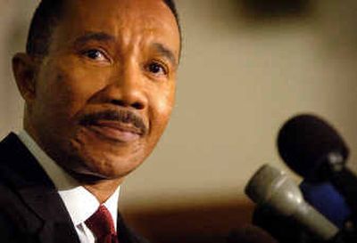 
Kweisi Mfume discusses his resignation as president of the NAACP during a news conference Tuesday in Baltimore. 
 (Associated Press / The Spokesman-Review)