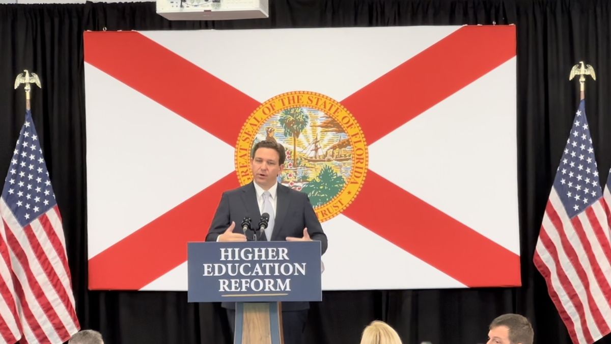 Florida Gov. Ron DeSantis announced plans to reform public universities by banning CRT and investing millions of dollars in Sarasotaâ€™s New College. He made his remarks at the Bradenton campus of State College of Florida on Tuesday, Jan. 31, 2023.   (James A. Jones Jr./The Bradenton Herald/TNS)