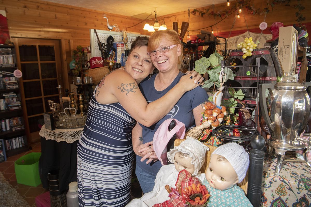 Jade Blankenship, left, and Andrea Johnson, have opened up a thrift store, Gypsy Chicks Boutique, in Chattaroy. They are seen in the new store at 4211 E. Westwood Ave. (Jesse Tinsley / The Spokesman-Review)
