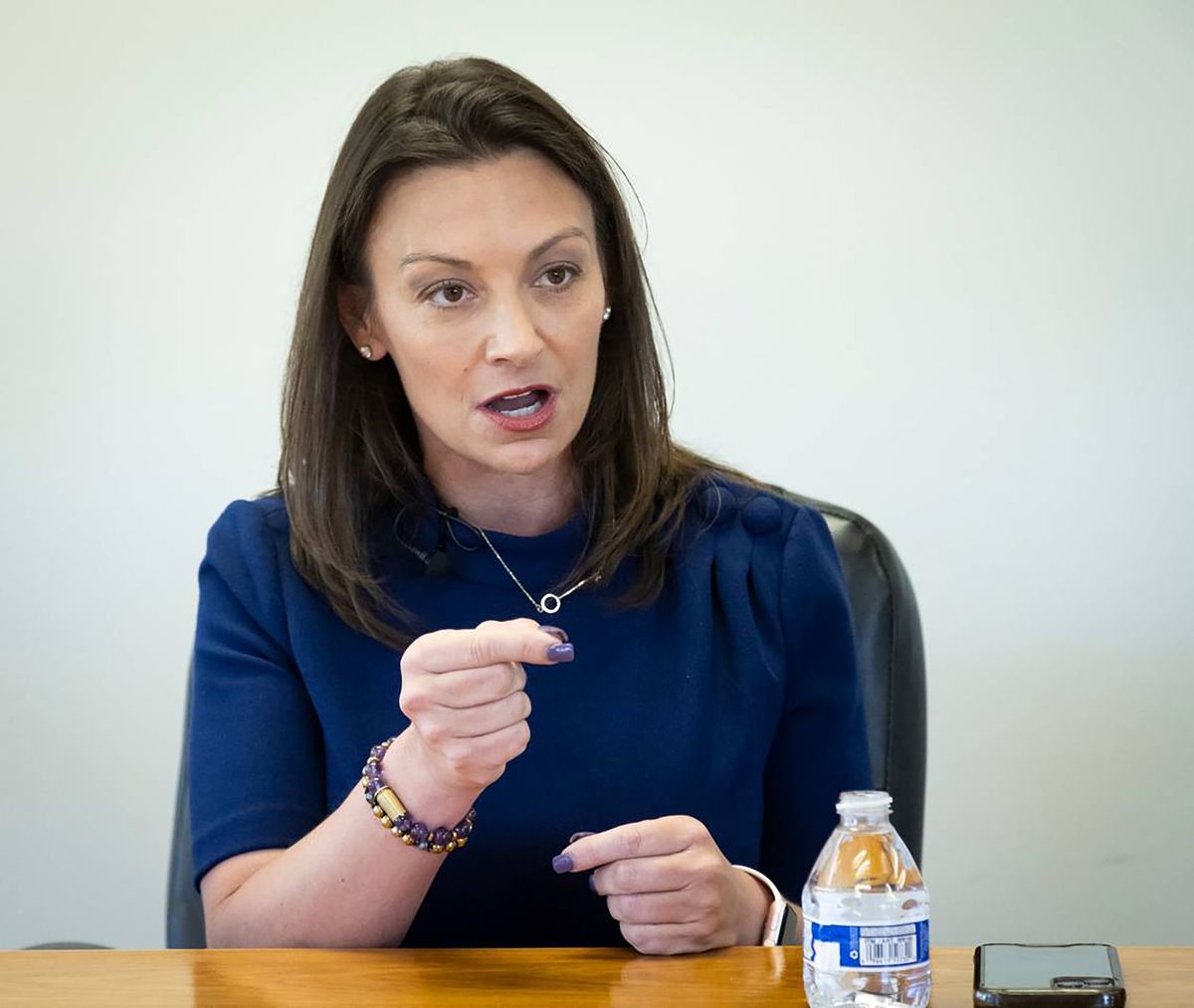 Agriculture Commissioner Nikki Fried, who is running for governor of Florida, answers questions from the Miami Herald Editorial Board, Monday, July 11, 2022.    (Jose A. Iglesias/El Nuevo Herald/TNS)