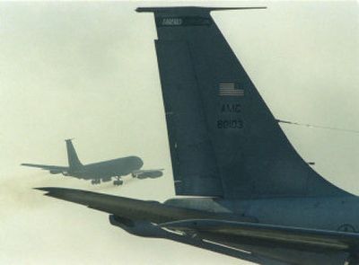  A study says the Air Force should buy modified commercial jetliners to replace its aging tankers, such as this KC-135 shown taking off at Fairchild. 
 (FILE / The Spokesman-Review)