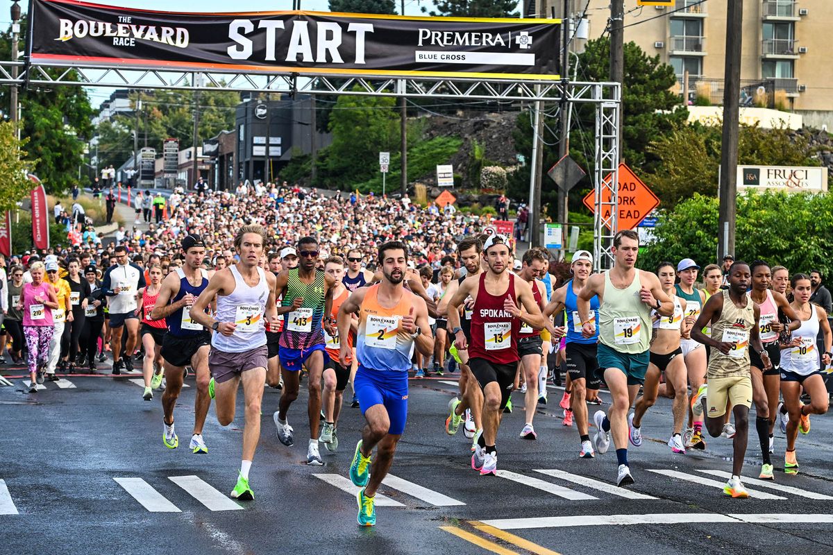 Shadle Park alumus Nick Hauger (2), pictured at last September’s Boulevard Race in Spokane, will vie for a spot on the U.S. Olympic marathon team on Saturday.  (Dan Pelle/The Spokesman-Review)