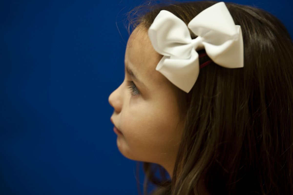 Jenna Roberts, 4, is photographed at Kootenai Health Rehabilitation Services in Coeur d’Alene on Nov.1. Jenna is receiving therapy due to complications stemming from severe autism. (Kathy Plonka / The Spokesman-Review)