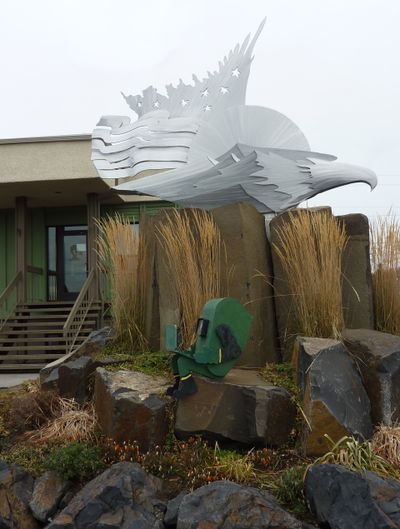 Freedom Eagle, a metal sculpture by David Govedare, standa at Oxarc Inc. at 4003 E. Broadway Ave.