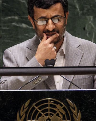 Mahmoud Ahmadinejad called atomic weapons “disgusting and shameful” at Monday’s conference.  (Associated Press)