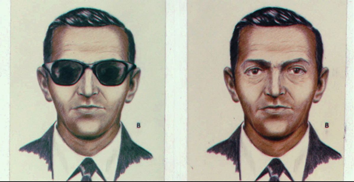 This is a 1973 file photo of a drawing of D.B. Cooper who became a legend when he jumped out of a Northwest Airlines Boeing 727 with $200,000 in ransom money  (AP Photo/FBI)
