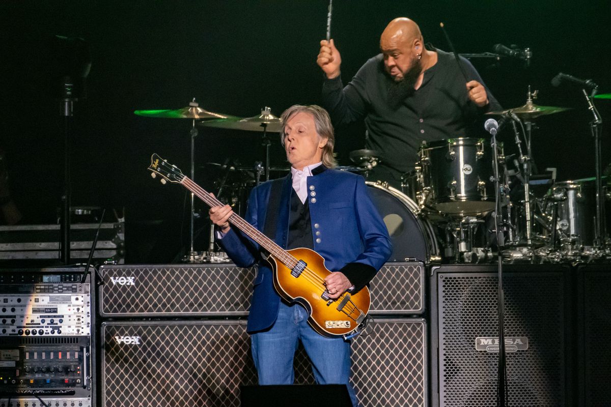 Paul McCartney performs during the opening night of his Got Back tour Thursday, April 28, 2022, in Spokane Arena.  (Colin Mulvany/The Spokesman-Review)