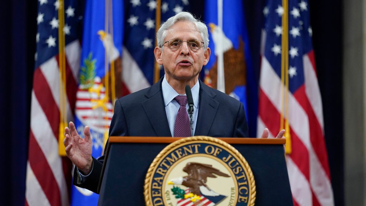 Attorney General Merrick Garland speaks at the Department of Justice in Washington, Wednesday, Jan. 5, 2022, in advance of the one year anniversary of the attack on the U.S. Capitol.  (Carolyn Kaster)