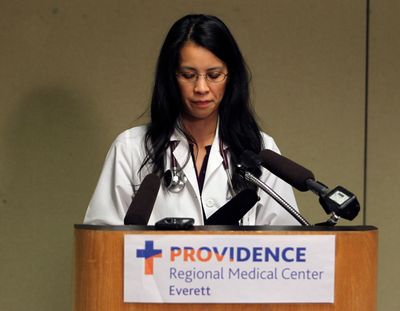 Critical care physician Dr. Anita Tsen announced, Friday, Oct. 31, 2014, that Shaylee Chuckulnaskit, died at Providence Regional Medical Center in Everett, Wash., due to injuries sustained in the Marysville-Pilchuck High School shooting a week ago. She is the fourth student involved in the shooting to die. (The Martin / The Herald)