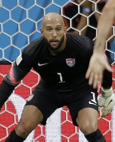United States goalkeeper Tim Howard made 16 saves in his team’s 2-1 loss to Belgium. (Associated Press)