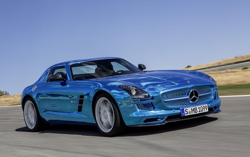 Mercedes Benz SLS AMG Electric Drive;Platin blue chrom; designo Leder exklusiv schwarz; (BR 197); Paris 2012 (Mercedes / Mercedes)