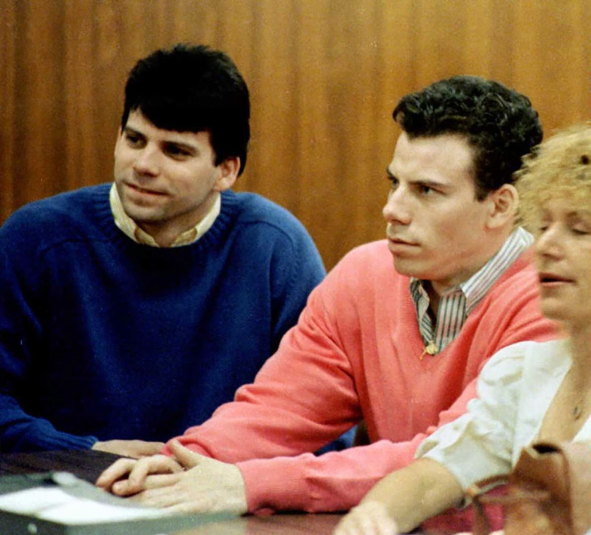 A 1992 file photo shows double murder defendants Erik, right, and Lyle Menendez, left, during a court appearance in Los Angeles.   (MIKE NELSON/AFP/Getty Images North America/TNS)